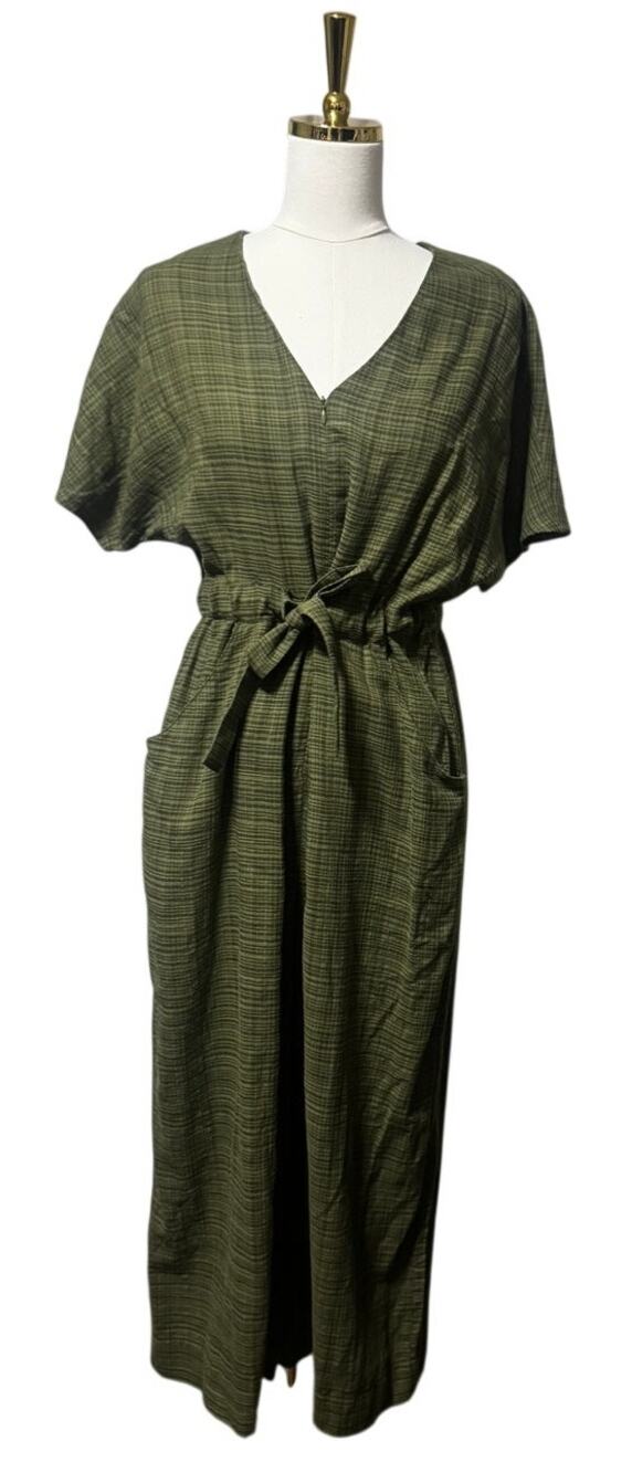 Odd Bird Divane Jumpsuit Olive Green Cotton Gauze Tie Waist Wide Leg Size XS